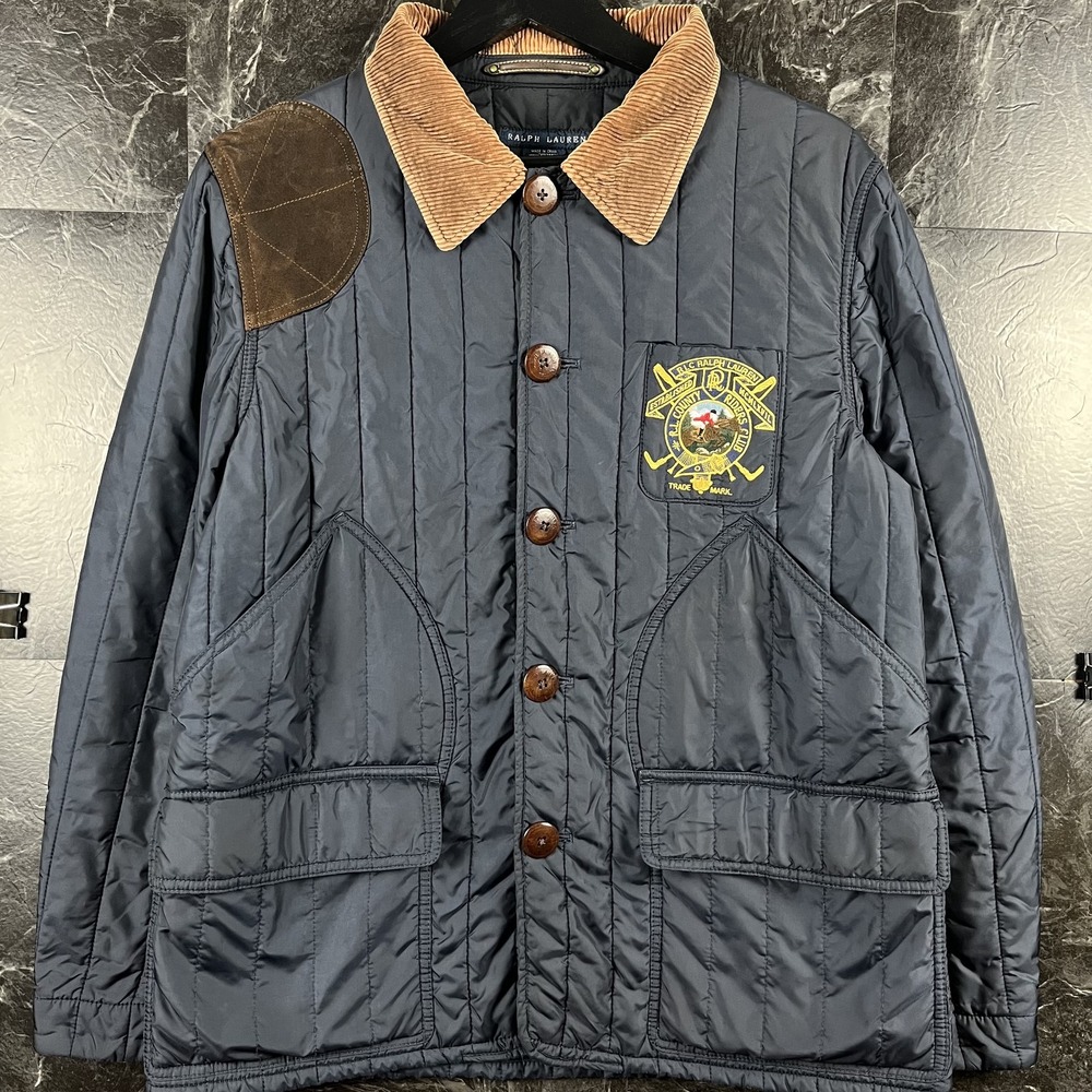 Polo Ralph Lauren Women's Blue Corduroy Crest Barn Jacket Fits Medium -Flaws
